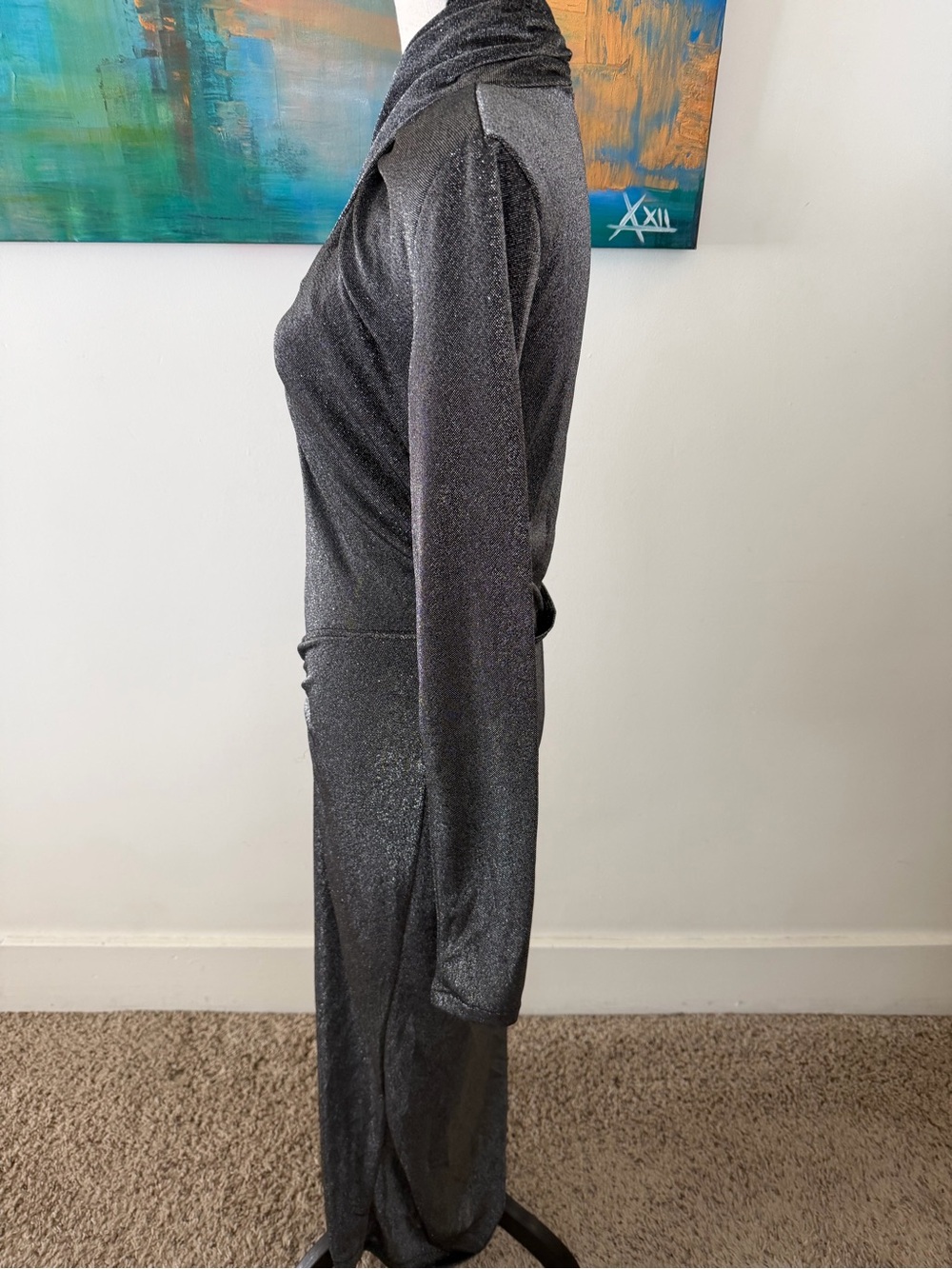 All Saints Silver Metallic Ayla High Neck Maxi Modern Party Dress 6 - Picture 7 of 14